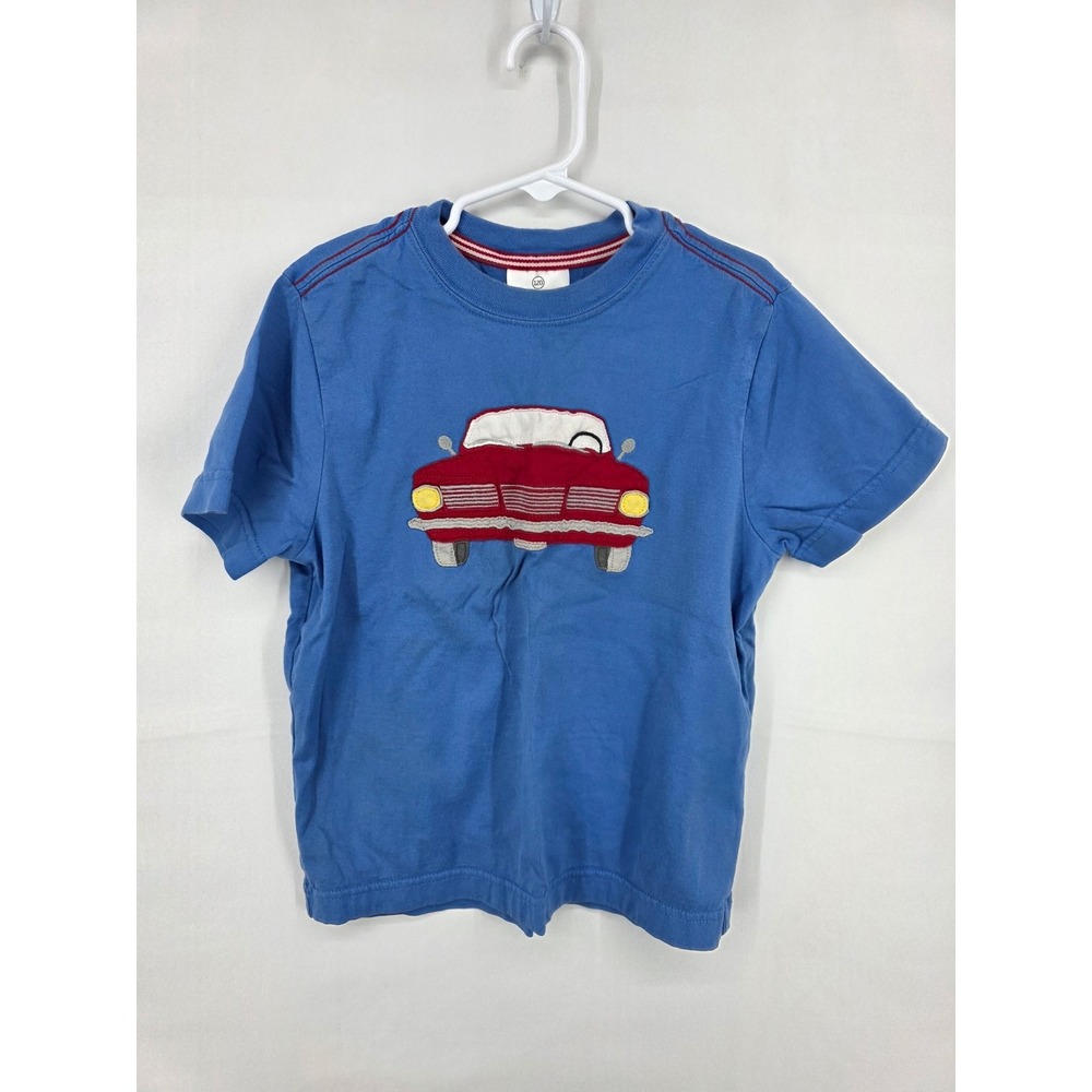 Hanna Andersson Boys Blue Red Car Graphic Applique Tee Shirt Size 120 US 6-7